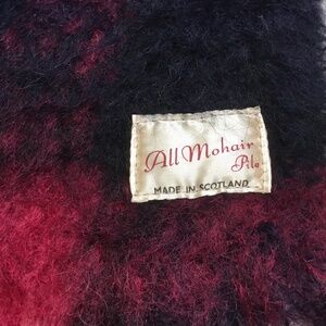 Vintage Mohair Pile Scarf Fuzzy Red-Fuchsia and Dark Navy-Black